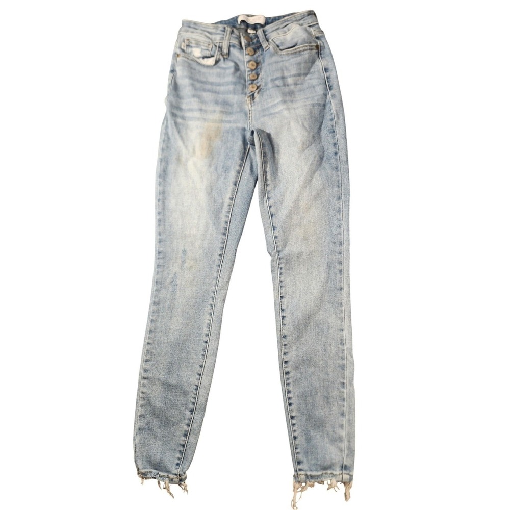 Judy Blue Jeans Womens 1/25 Blue Light Wash Skinny Distressed Stretch Denim